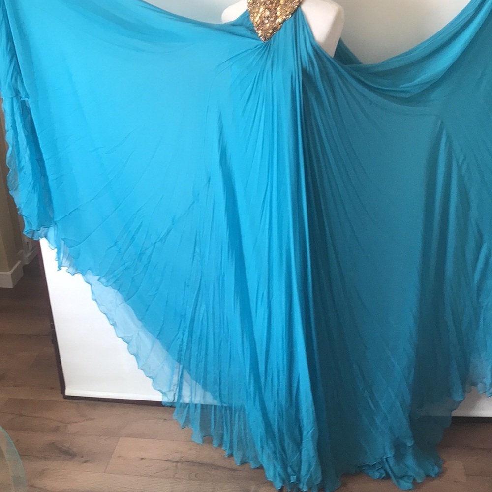 ALEXANDER MCQUEEN Dress NWT Turquoise Chiffon w/Bronze Swarovski Size 42 US 8-10 - Picture 7 of 17